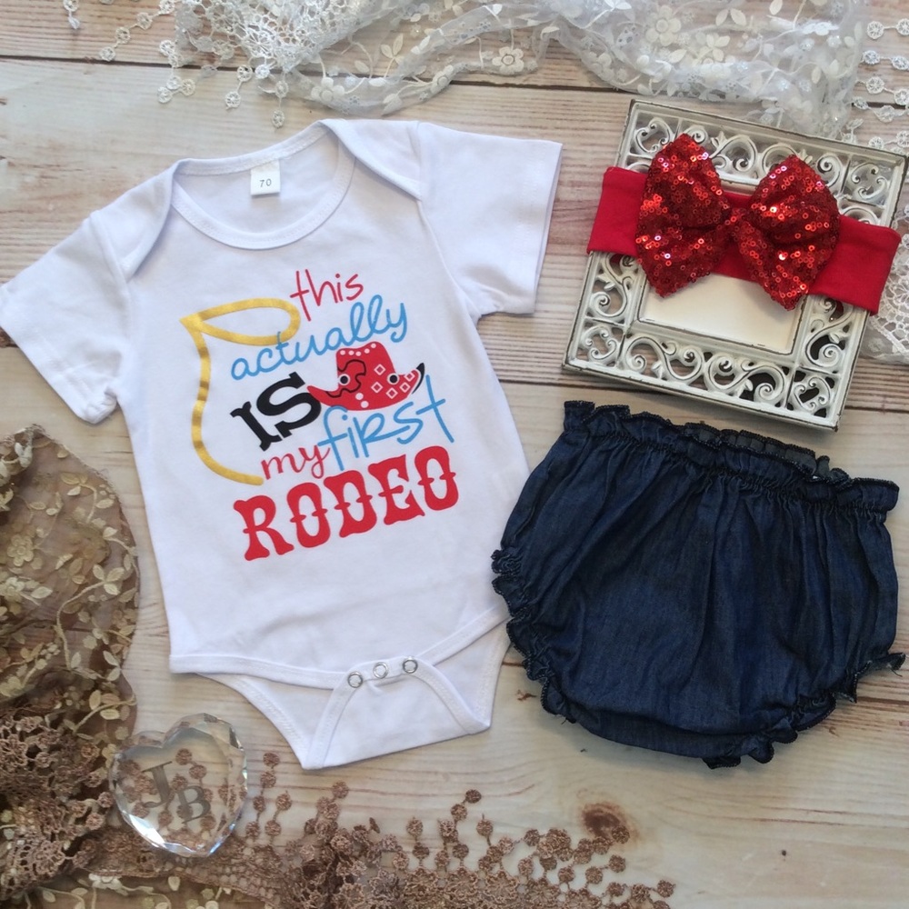 Boutique Baby Girls 1st Rodeo 3pc Outfit